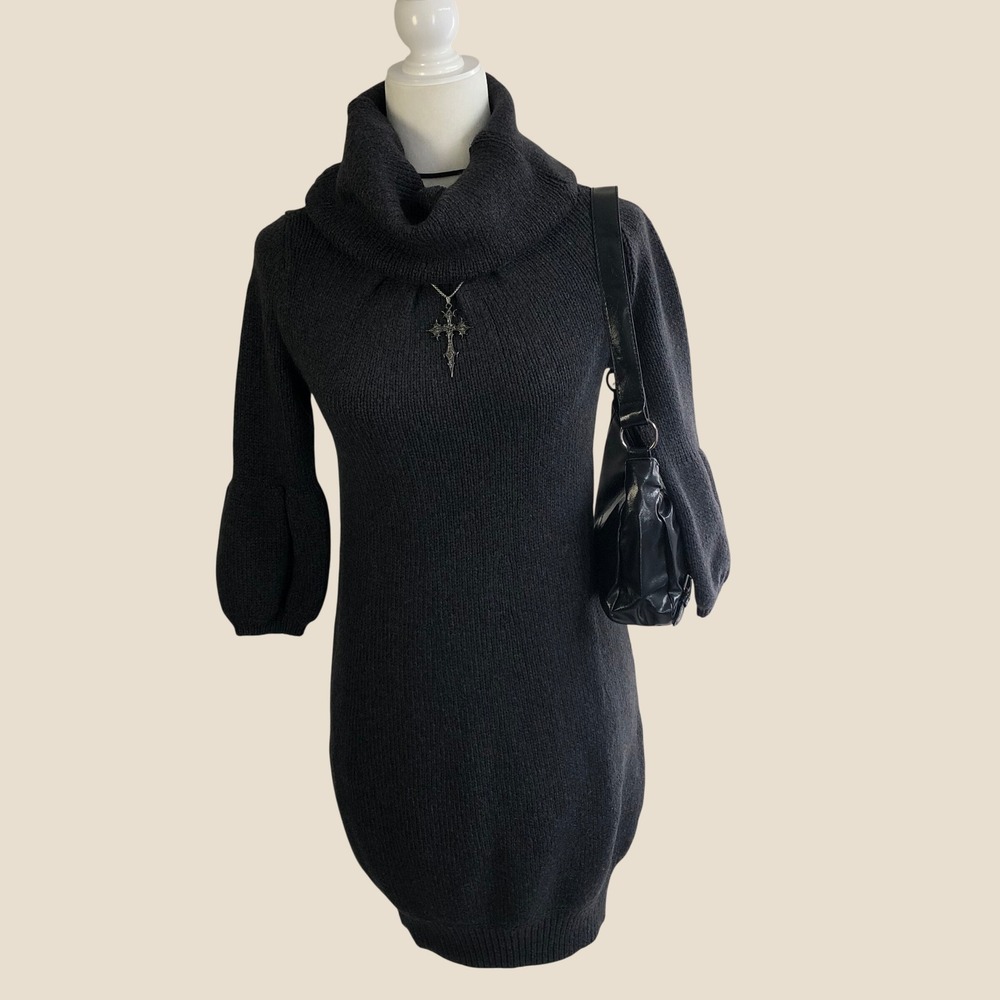 Vince Charcoal Grey Wool Blend Cowl Neck Knit Sweater Dress Size S Minimalist
